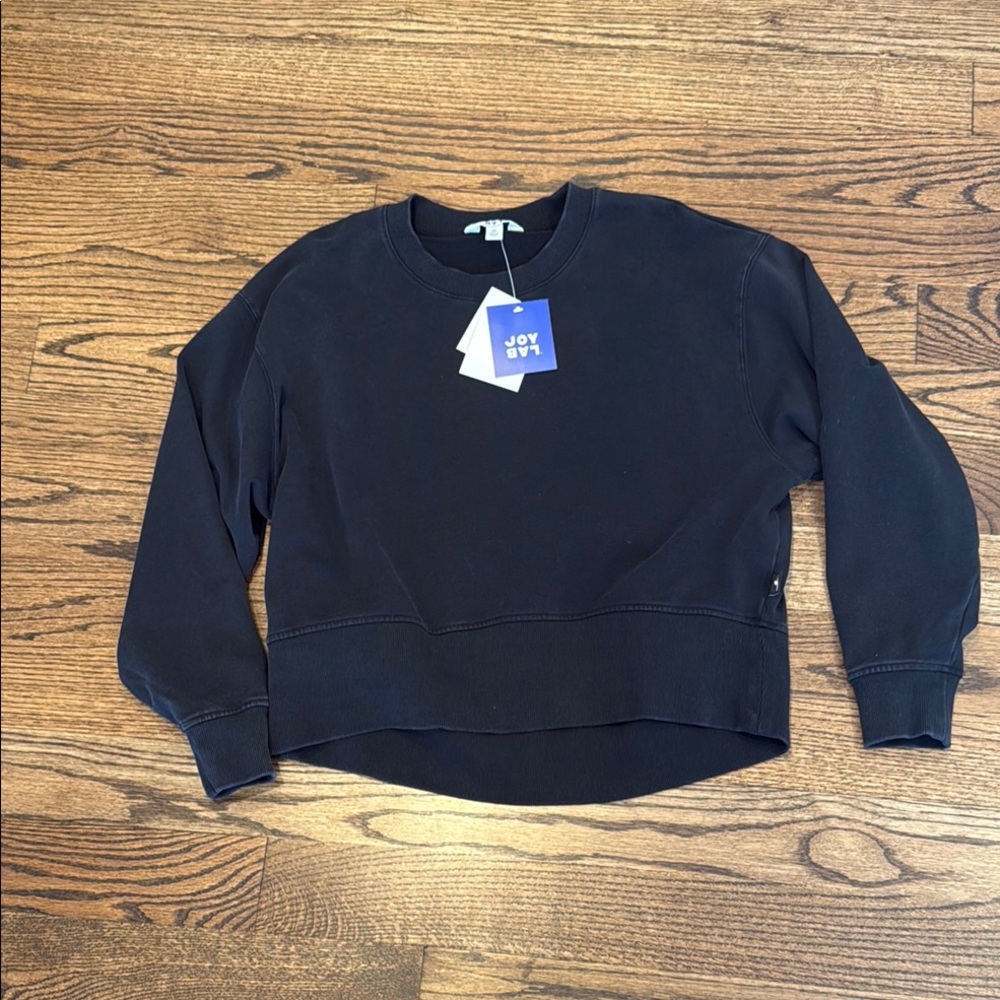 JoyLab Black Crew Neck Sweater with Ribbed Details